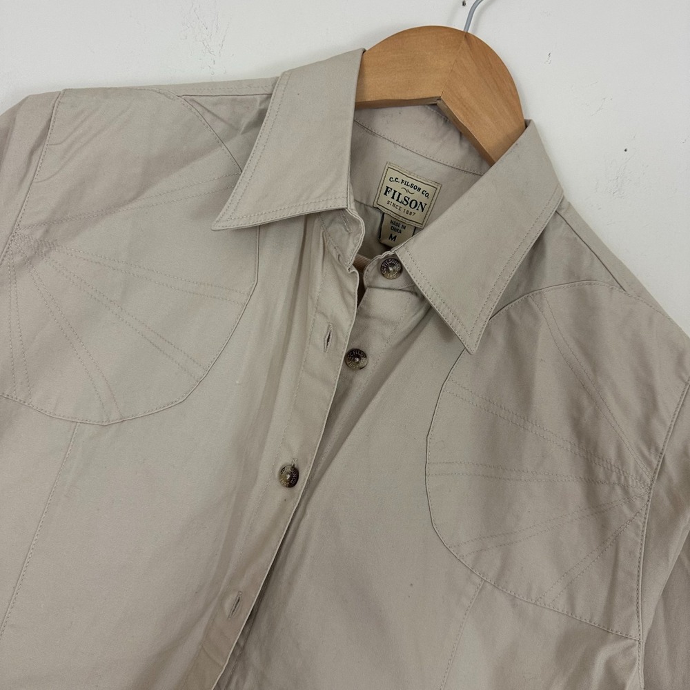 Filson Shooting Shirt Desert Tan Cotton Long Sleeve Button Up Womens Medium